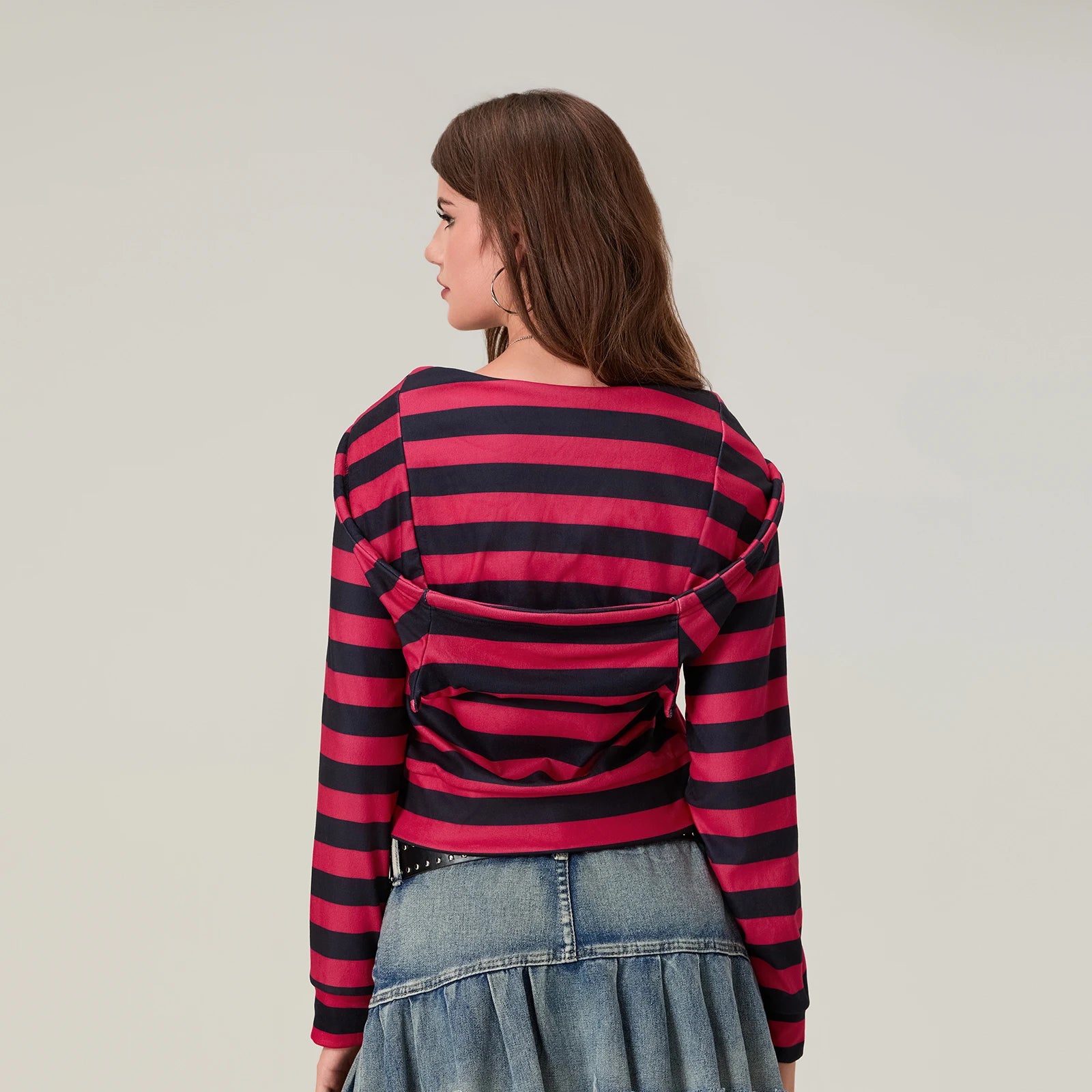 Striped Cropped Zip Hoodie