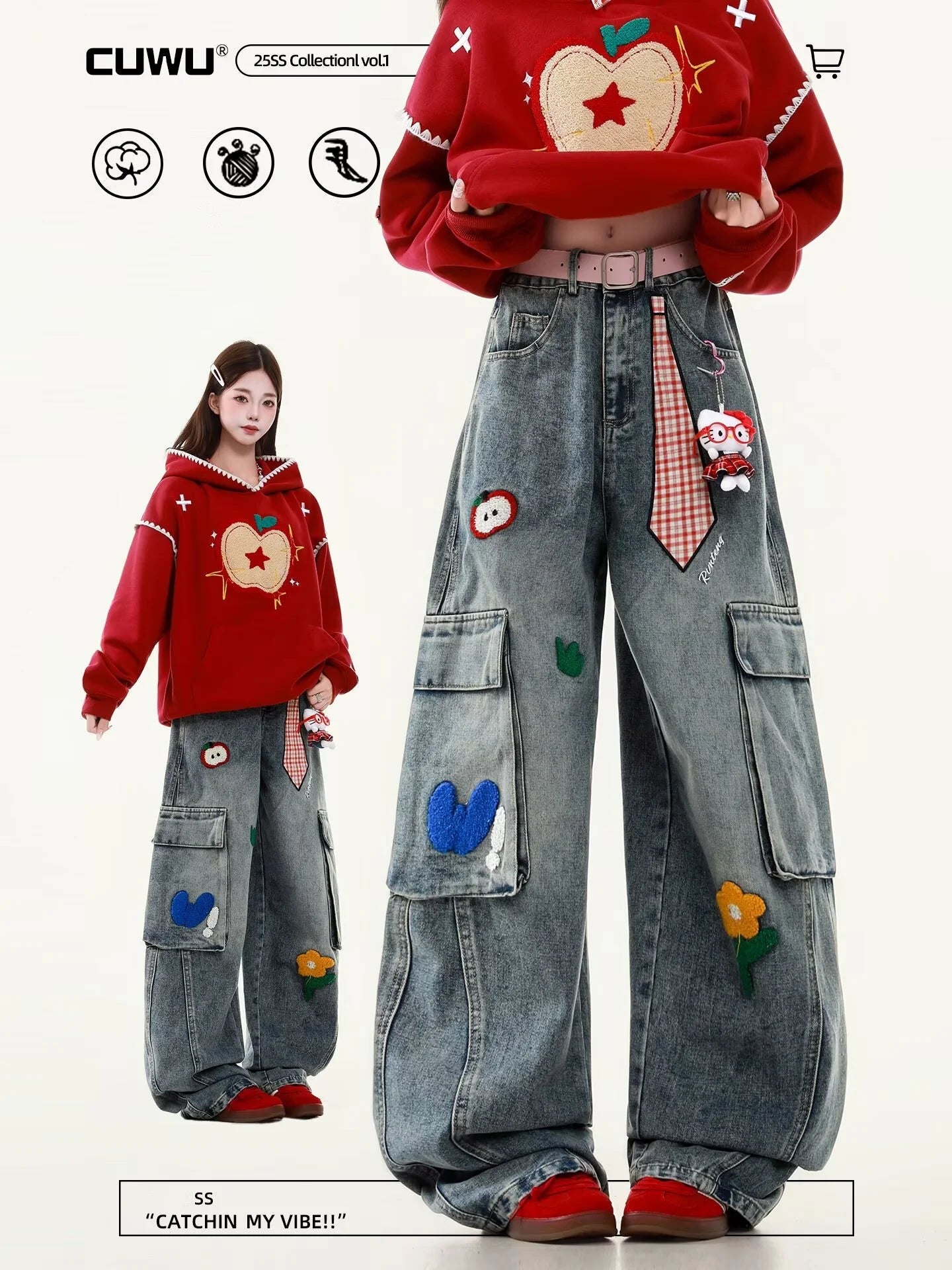 Embroidered Harajuku Wide-Leg Jeans