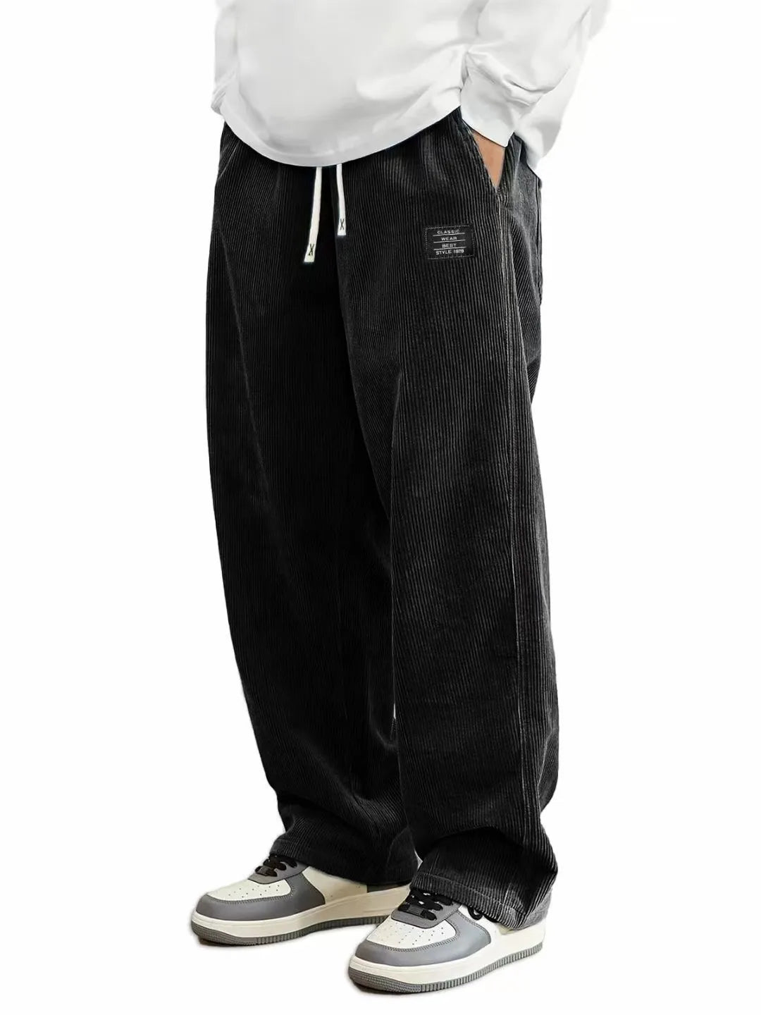 Corduroy Drawstring Straight Pants