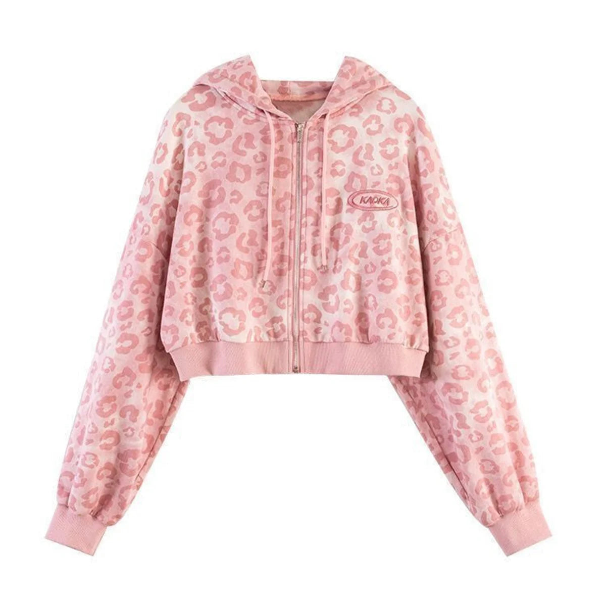 Pink Leopard Cropped Hoodie