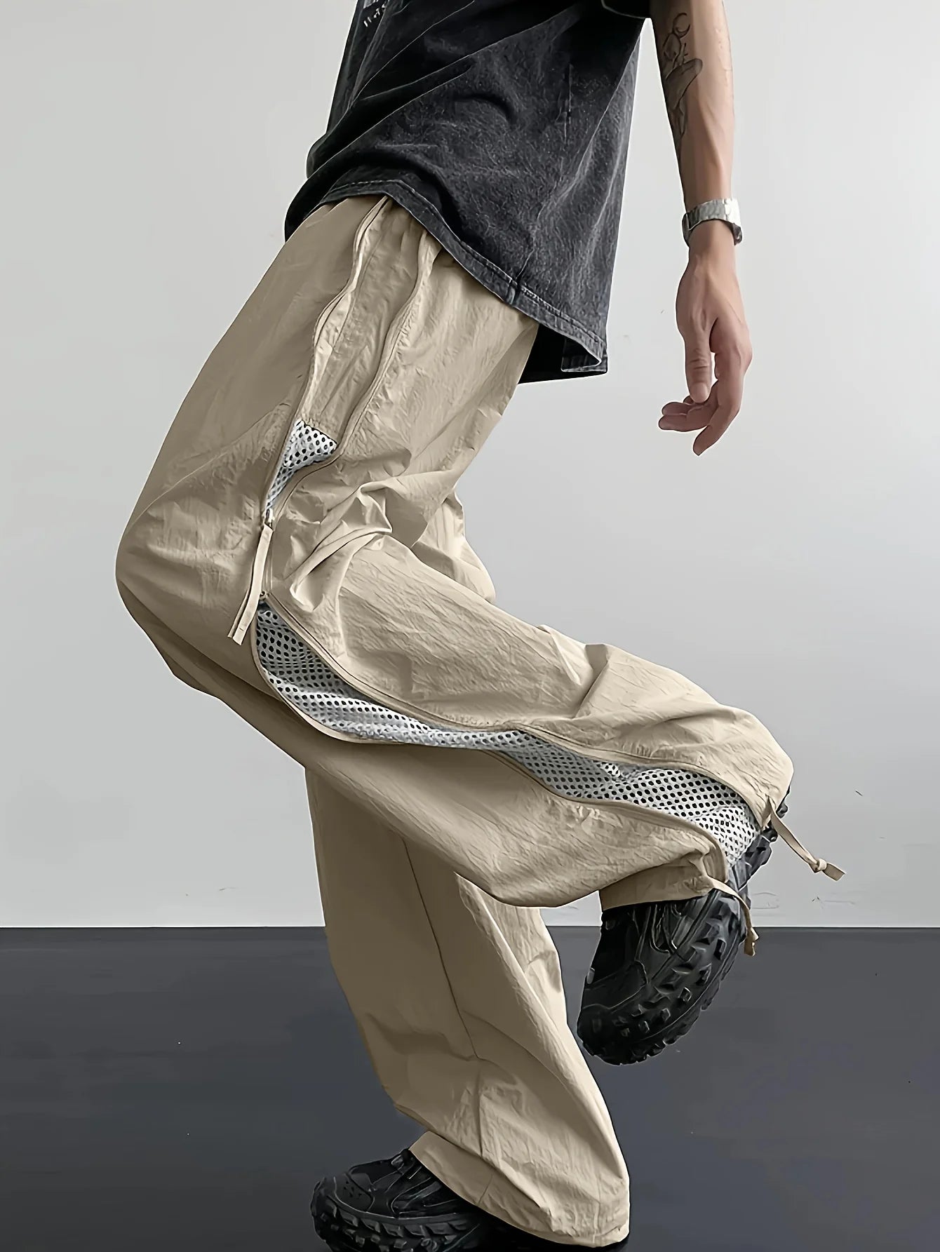 Side-Zip Mesh Parachute Pants