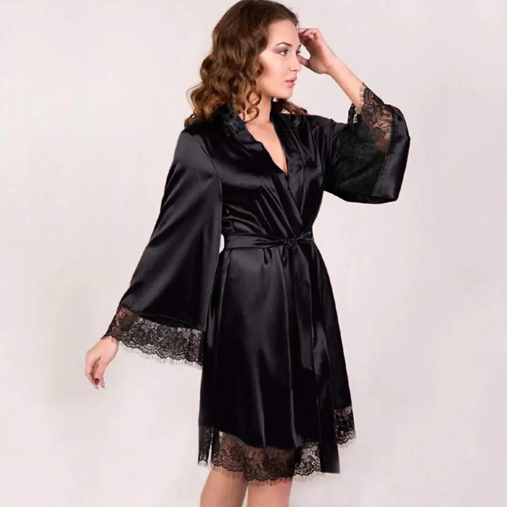 Lace Trim Satin Robe