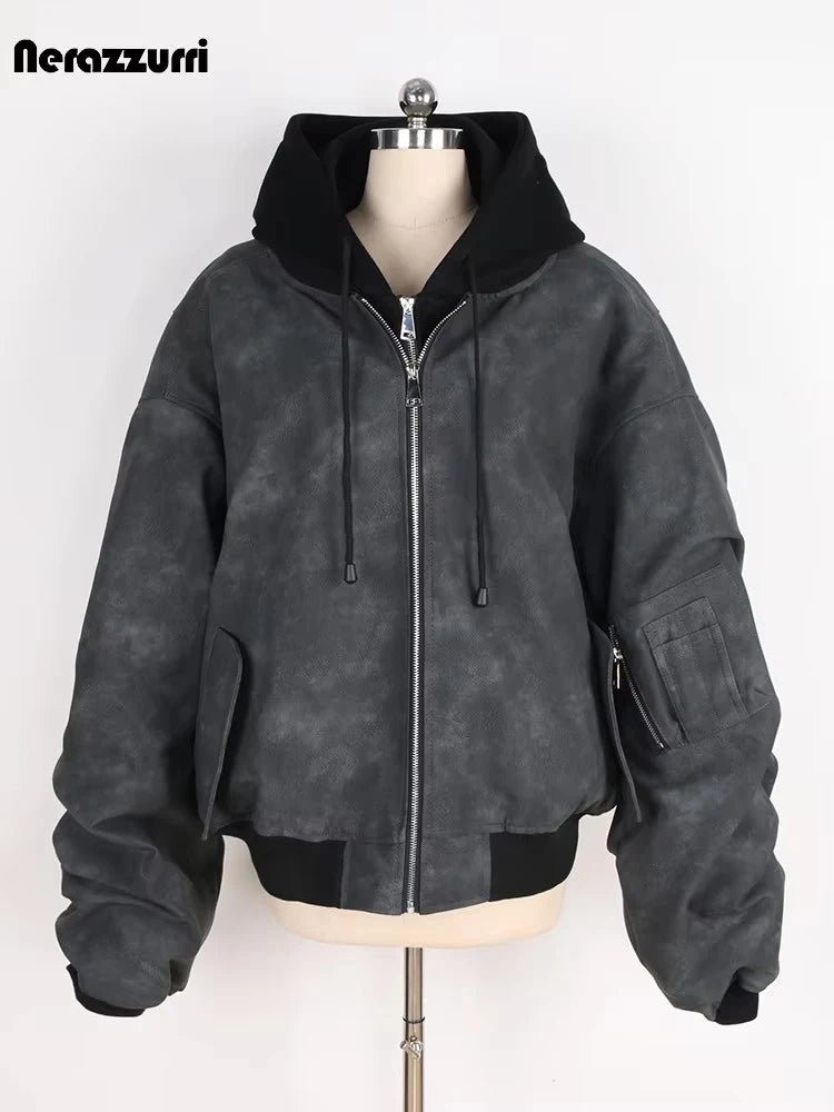 Distressed PU Leather Hoodie