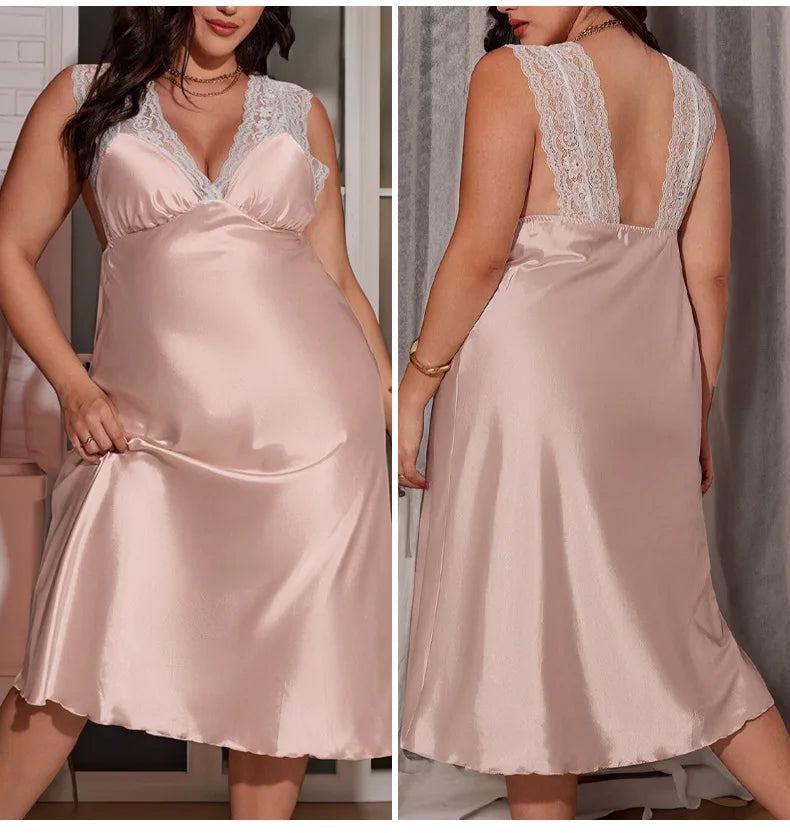 Lace Split Satin Nightgown