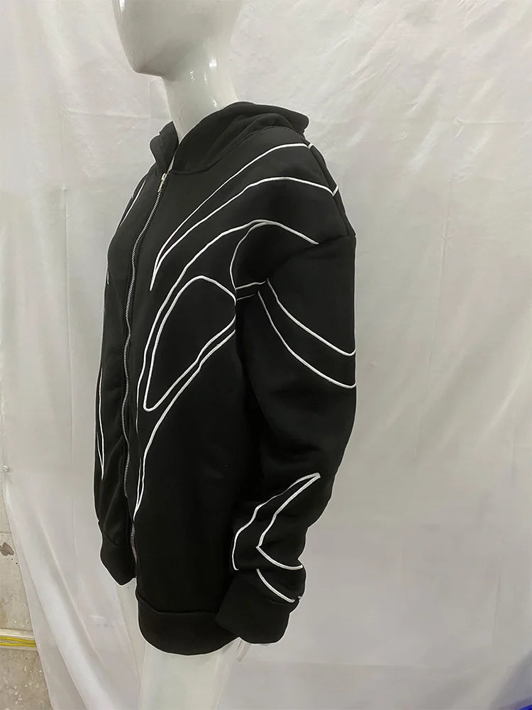 Striped Embroidered Double-Zip Hoodie