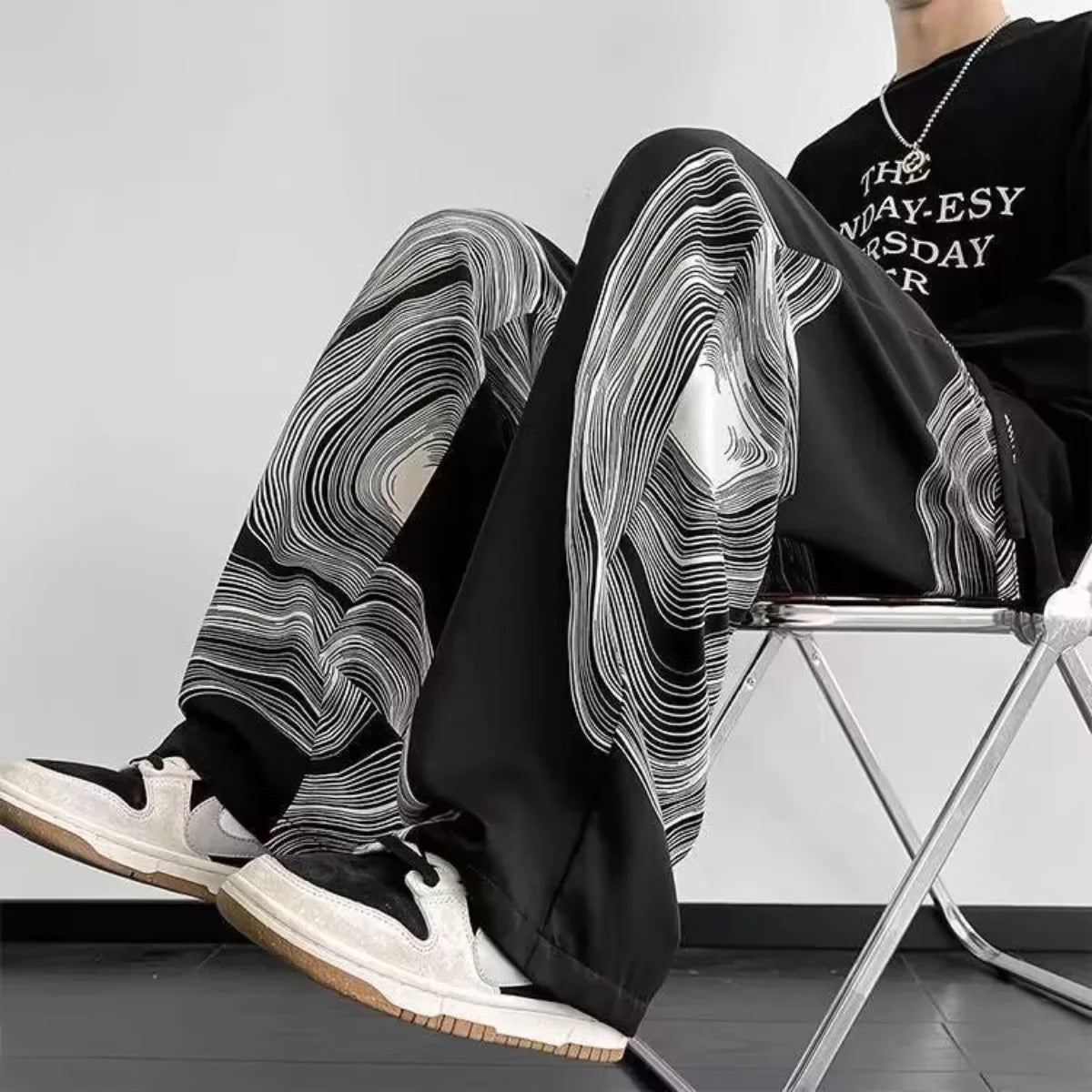 Solid Wide-Leg Street Pants