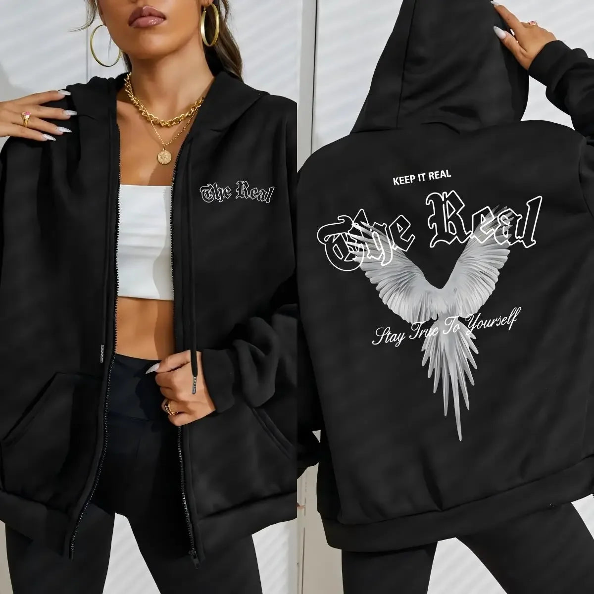 Wings Graphic Zip Hoodie