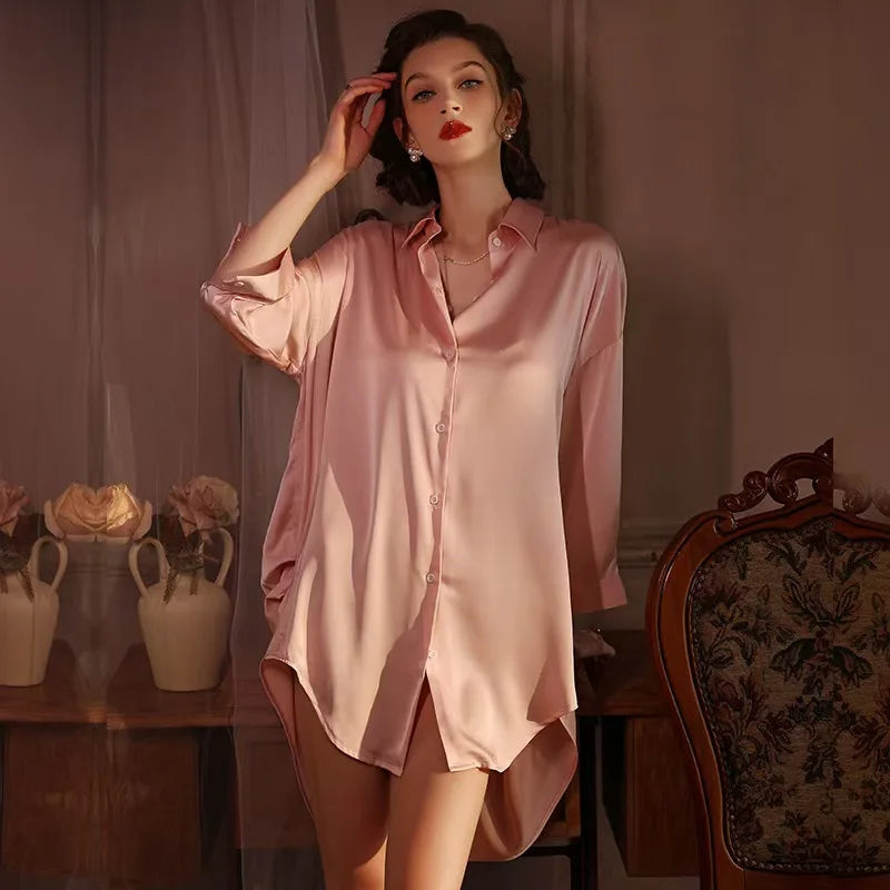 Satin Button Down Sleepshirt