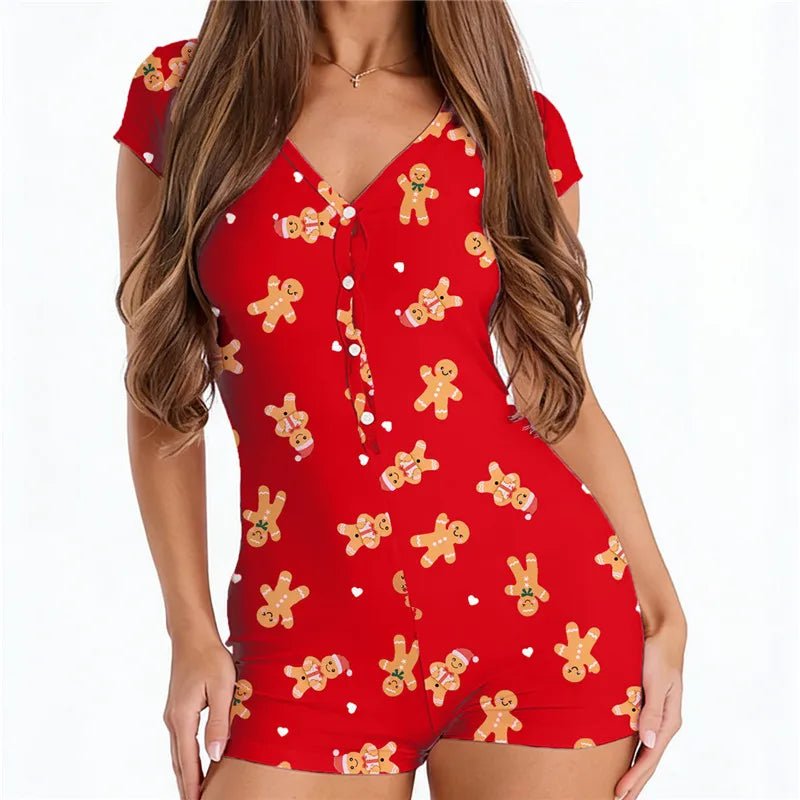 Plaid V-Neck Pajama Romper
