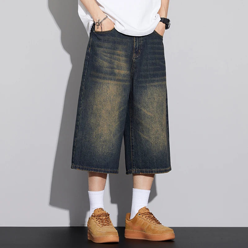 Loose Wide-Leg Denim Shorts