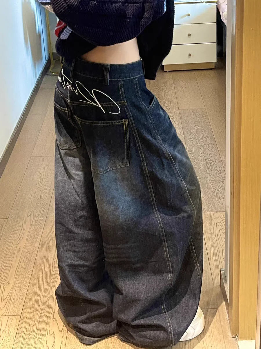 Washed Blue Baggy Cargo Jeans