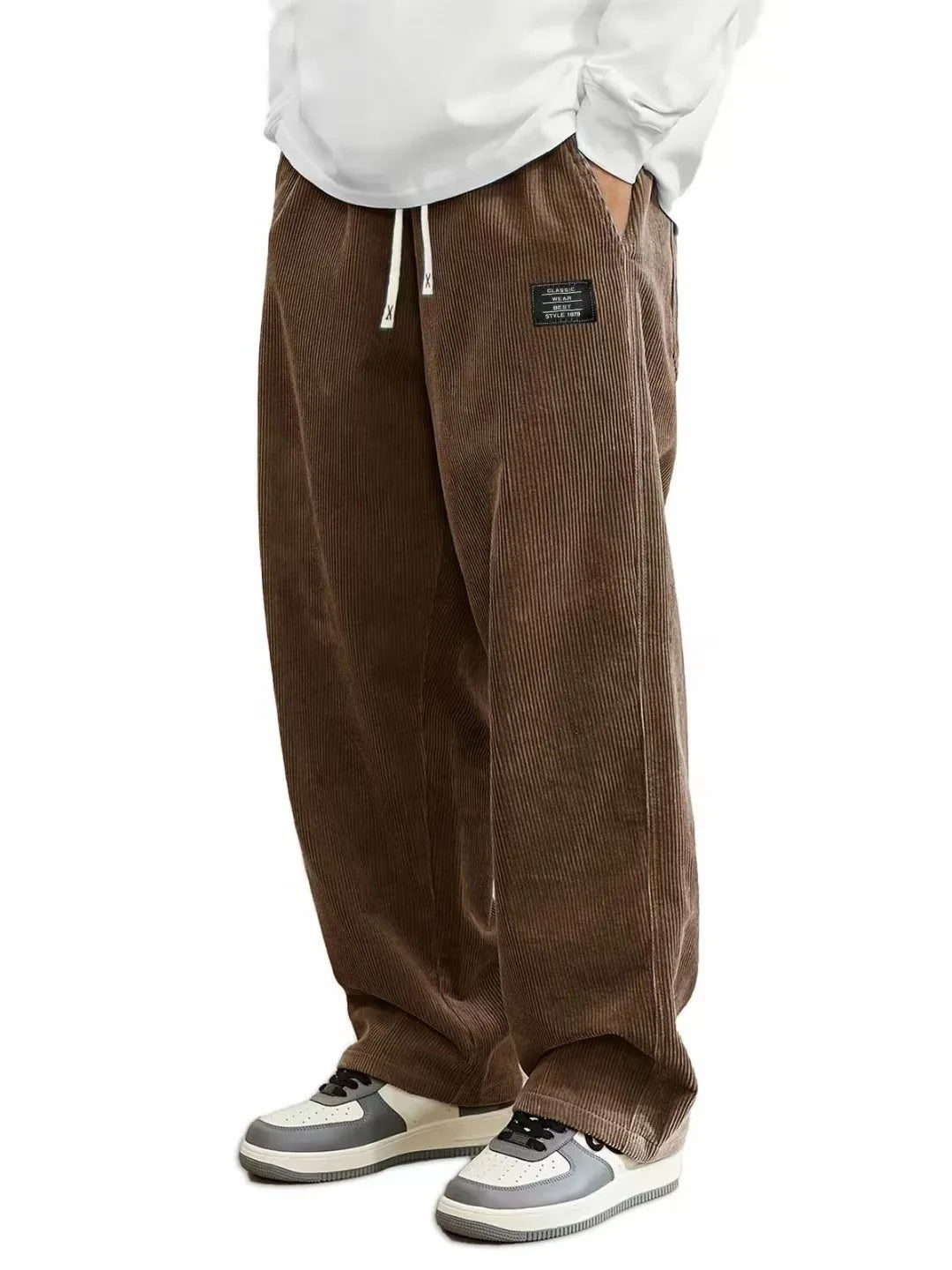 Corduroy Drawstring Straight Pants
