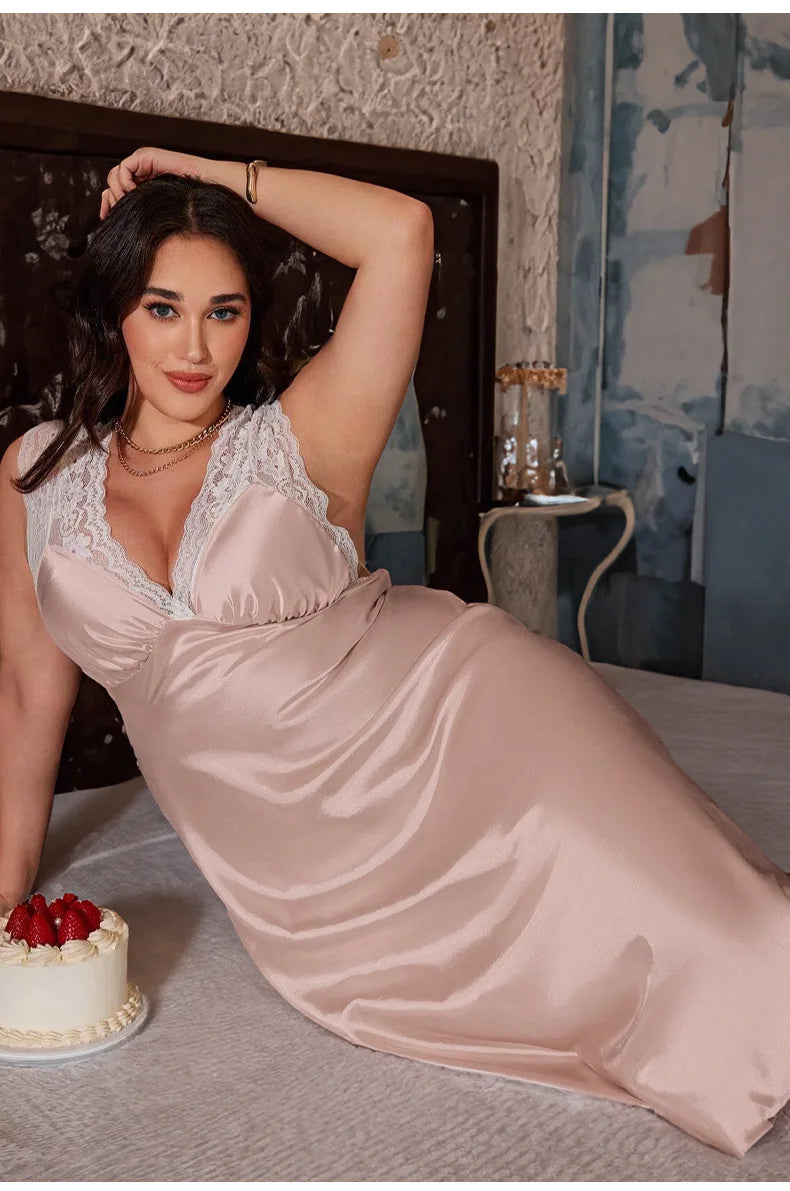 Lace Split Satin Nightgown