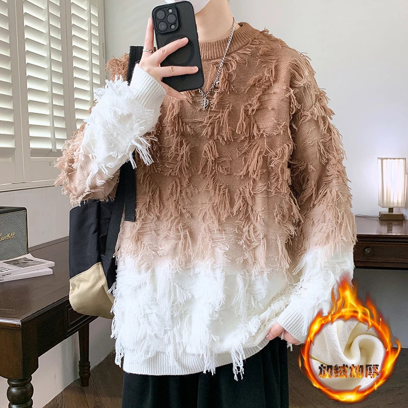 Distressed Tassel Knit Sweater