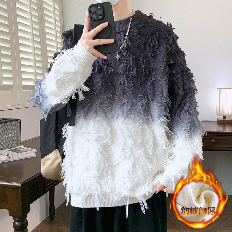 Distressed Tassel Knit Sweater