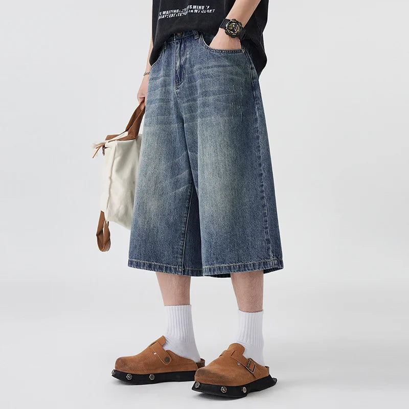 Loose Wide-Leg Denim Shorts